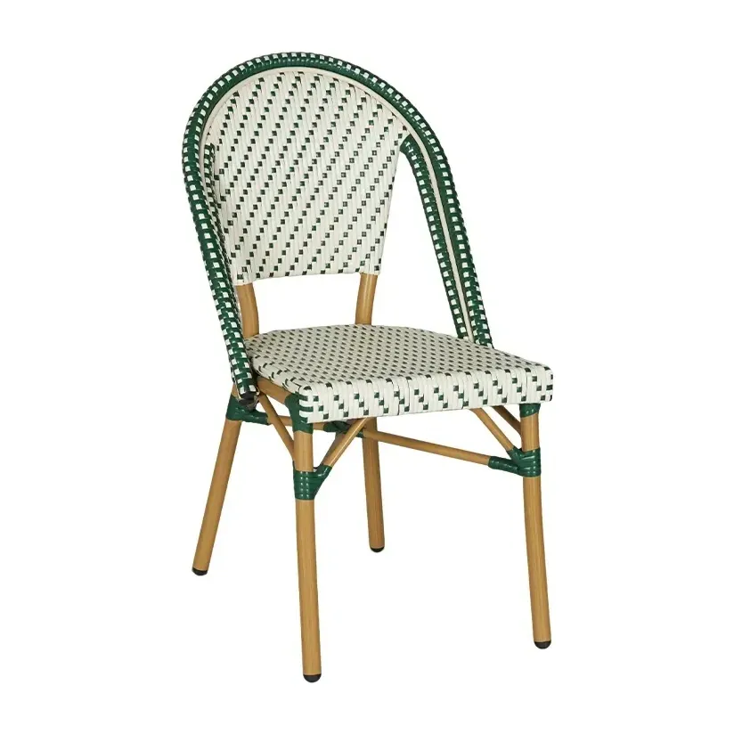 Chaise de bistrot MONCEAU - tressage vert émeraude / écru / blanc
