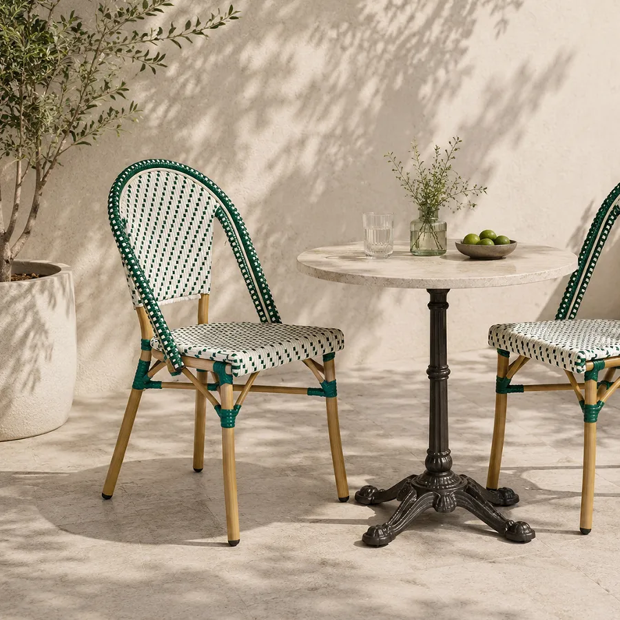 Chaise de bistrot MONCEAU - tressage vert émeraude / écru / blanc