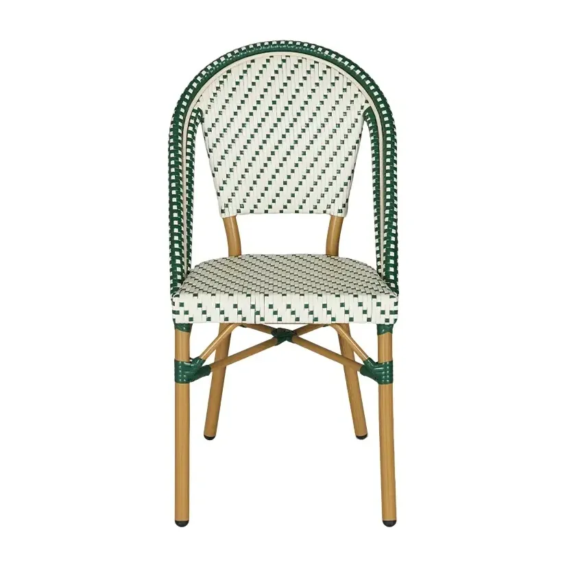 Chaise de bistrot MONCEAU - tressage vert émeraude / écru / blanc