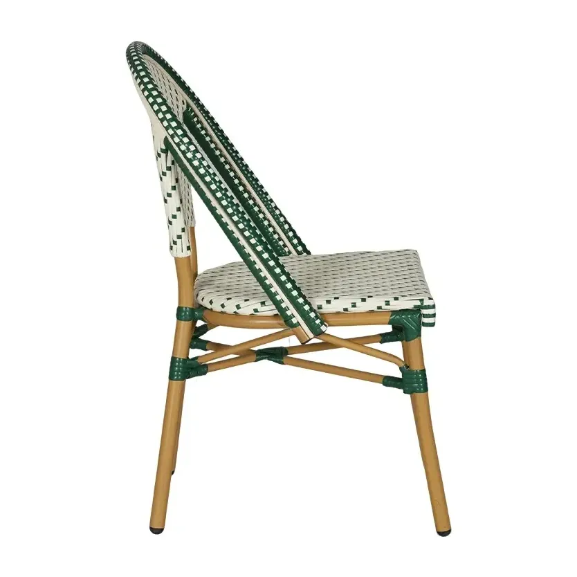 Chaise de bistrot MONCEAU - tressage vert émeraude / écru / blanc