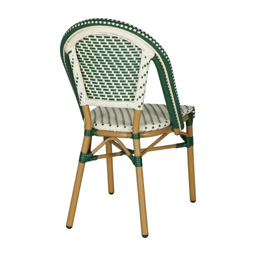 Chaise de bistrot MONCEAU - tressage vert émeraude / écru / blanc
