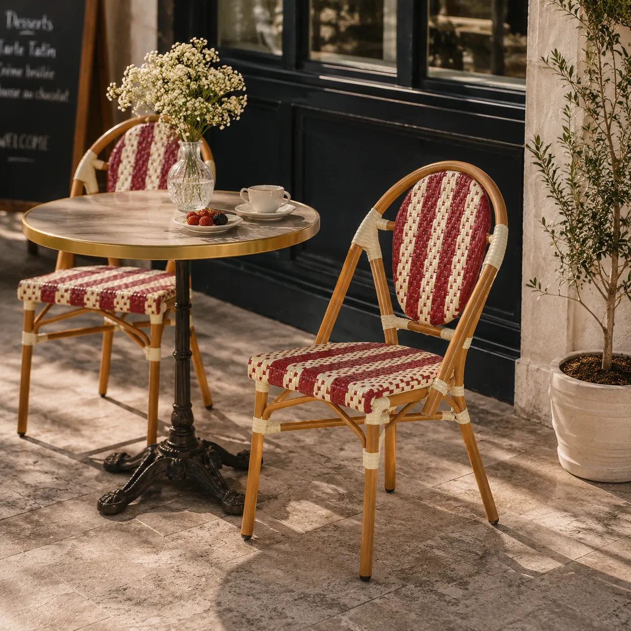 Chaise de bistrot OPERA - rayé blanc / rouge