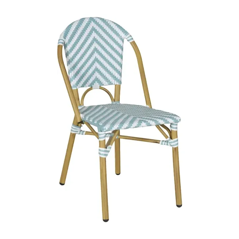 Chaise de bistrot BASTILLE - chevron bleu pastel / blanc / bleu