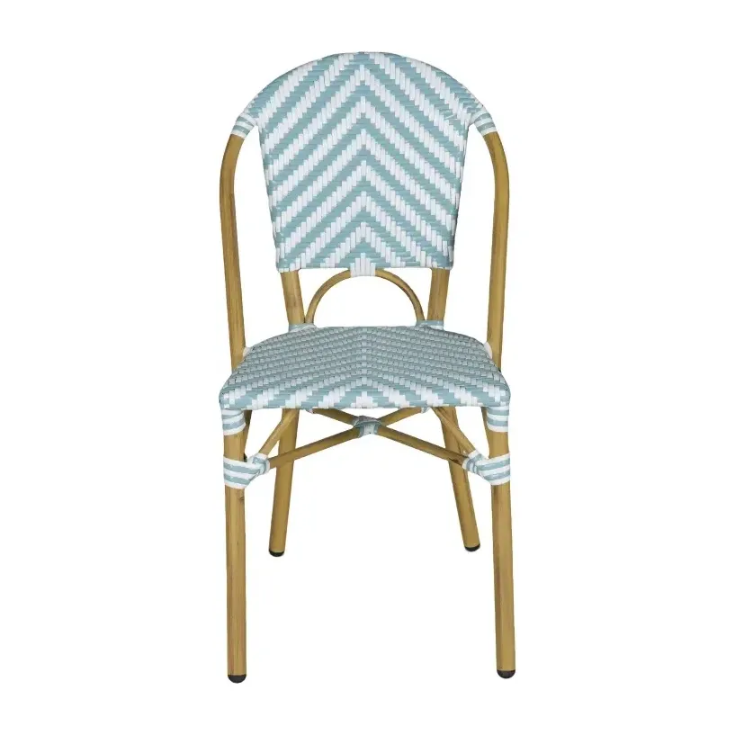 Chaise de bistrot BASTILLE - chevron bleu pastel / blanc / bleu