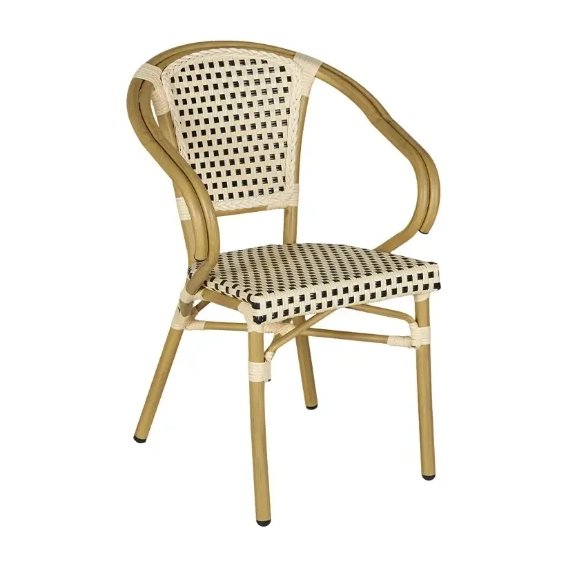 Fauteuil de bistrot MONTMARTRE - damier écru / noir / blanc