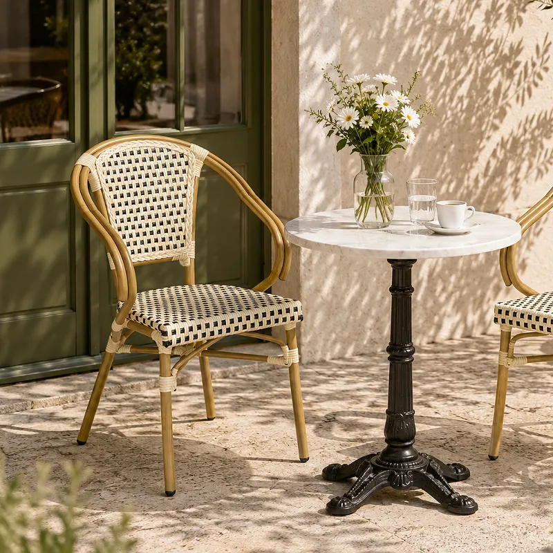 Fauteuil de bistrot MONTMARTRE - damier écru / noir / blanc