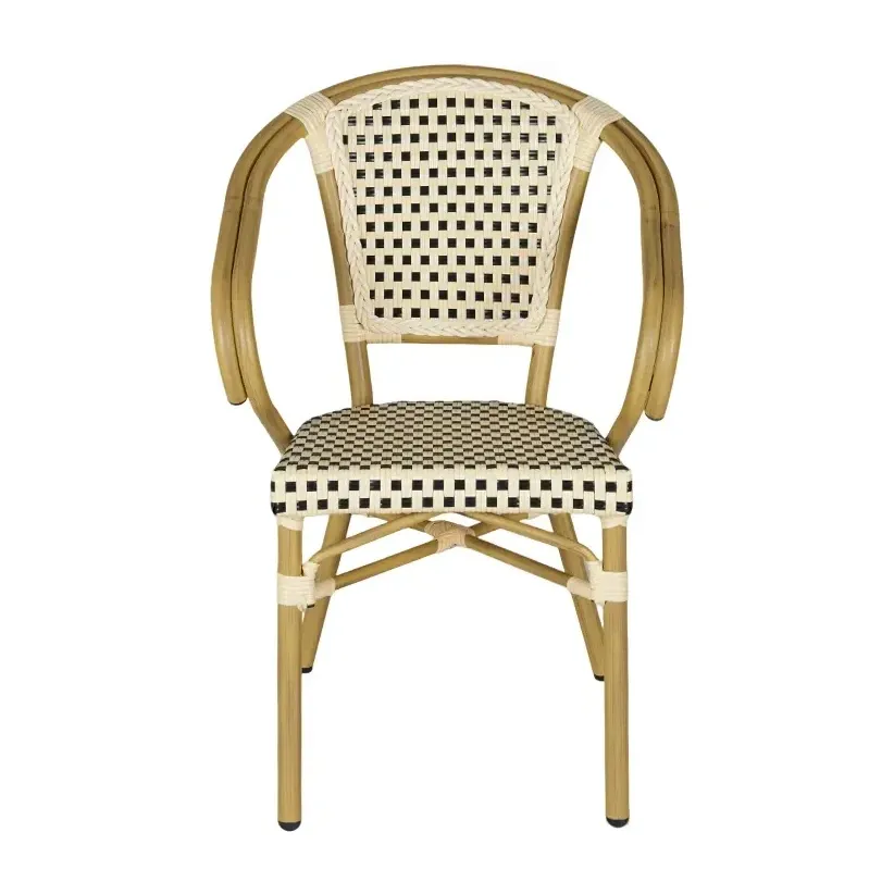 Fauteuil de bistrot MONTMARTRE - damier écru / noir / blanc