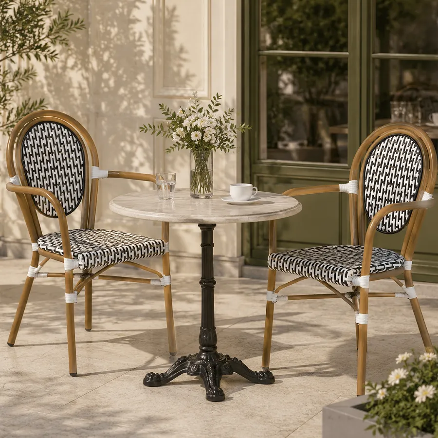 Fauteuil de bistrot MADELEINE - tressage noir / blanc