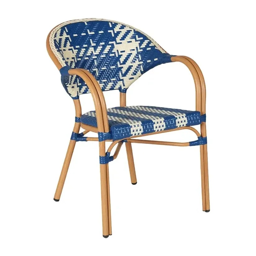 Fauteuil de bistrot DAUPHINE - tressage blanc / bleu