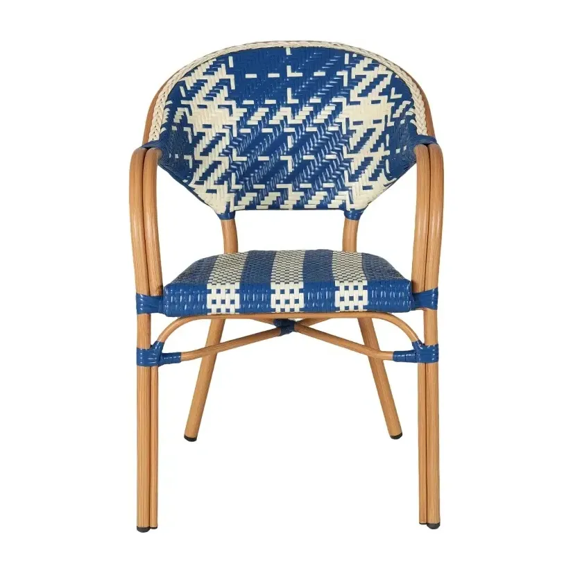 Fauteuil de bistrot DAUPHINE - tressage blanc / bleu