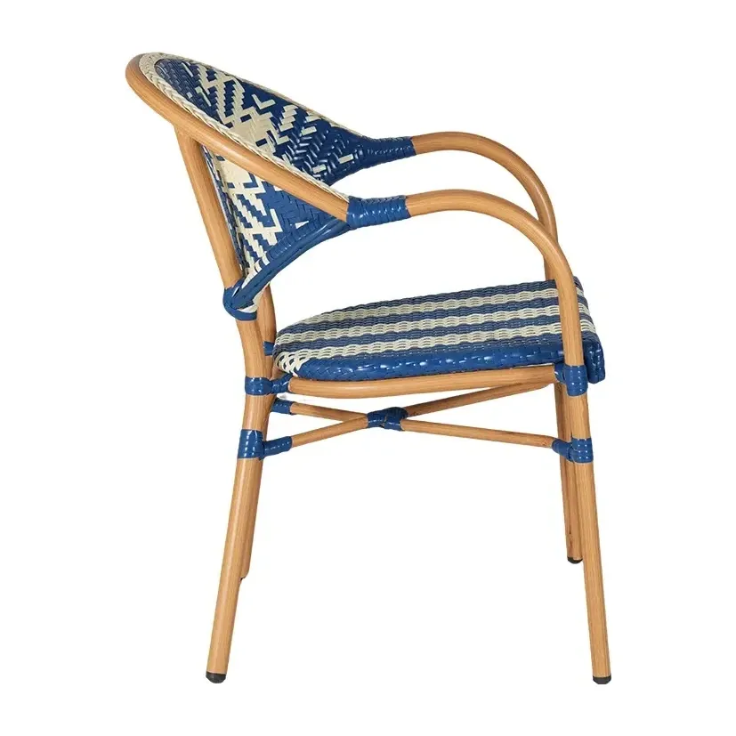Fauteuil de bistrot DAUPHINE - tressage blanc / bleu