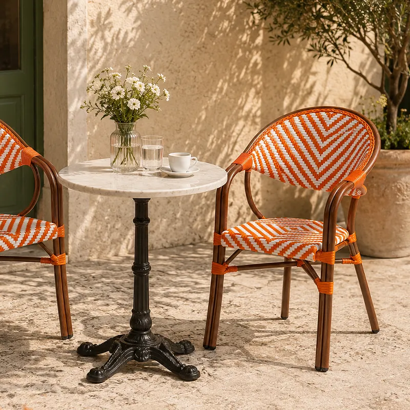Fauteuil de bistrot PASSY - tressage blanc / orange