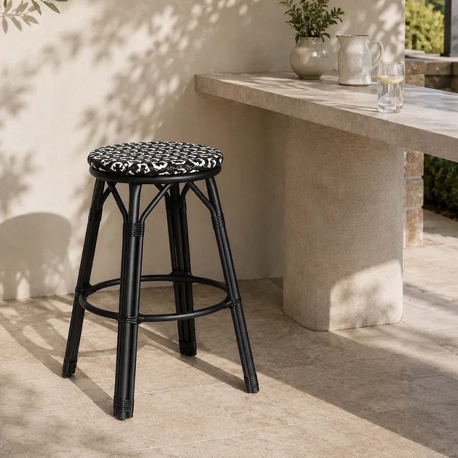 Chaise de bistrot BIARRITZ - tressage noir / blanc