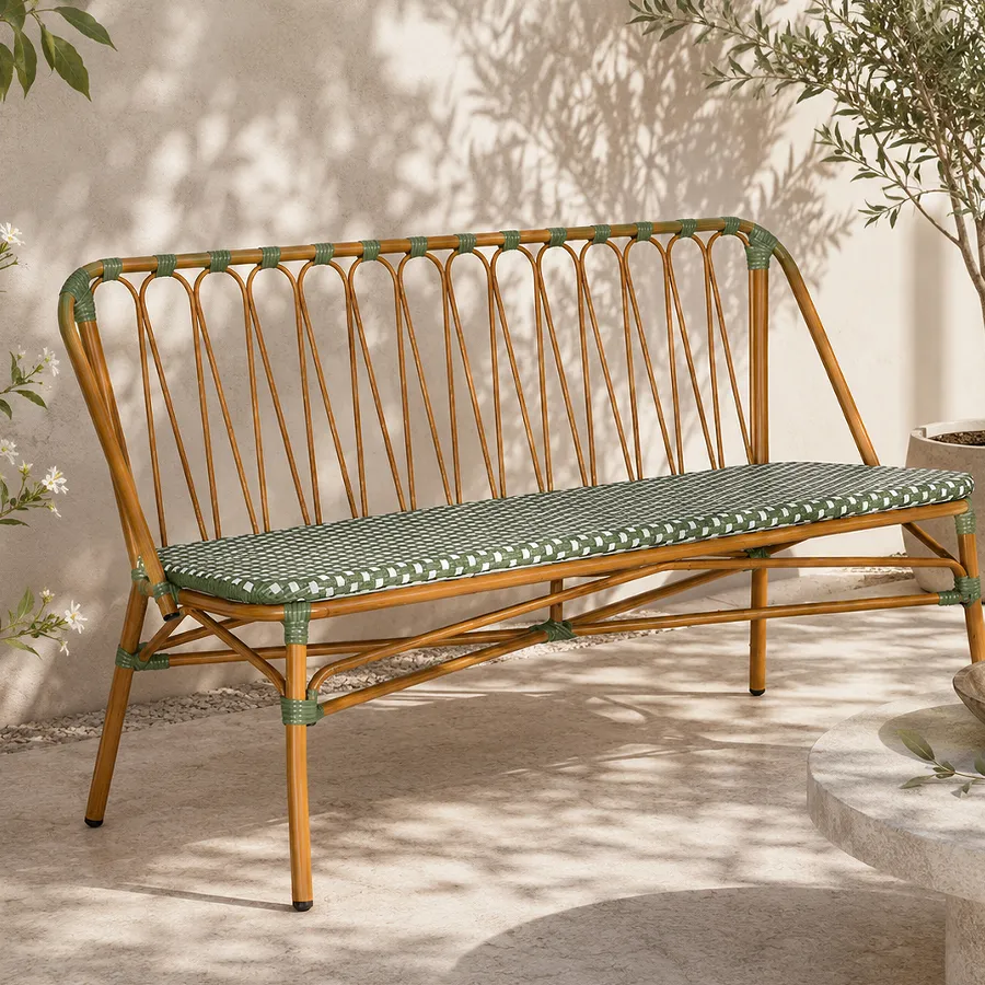 Chaise de bistrot HONFLEUR - damier vert sauge / blanc / rouge