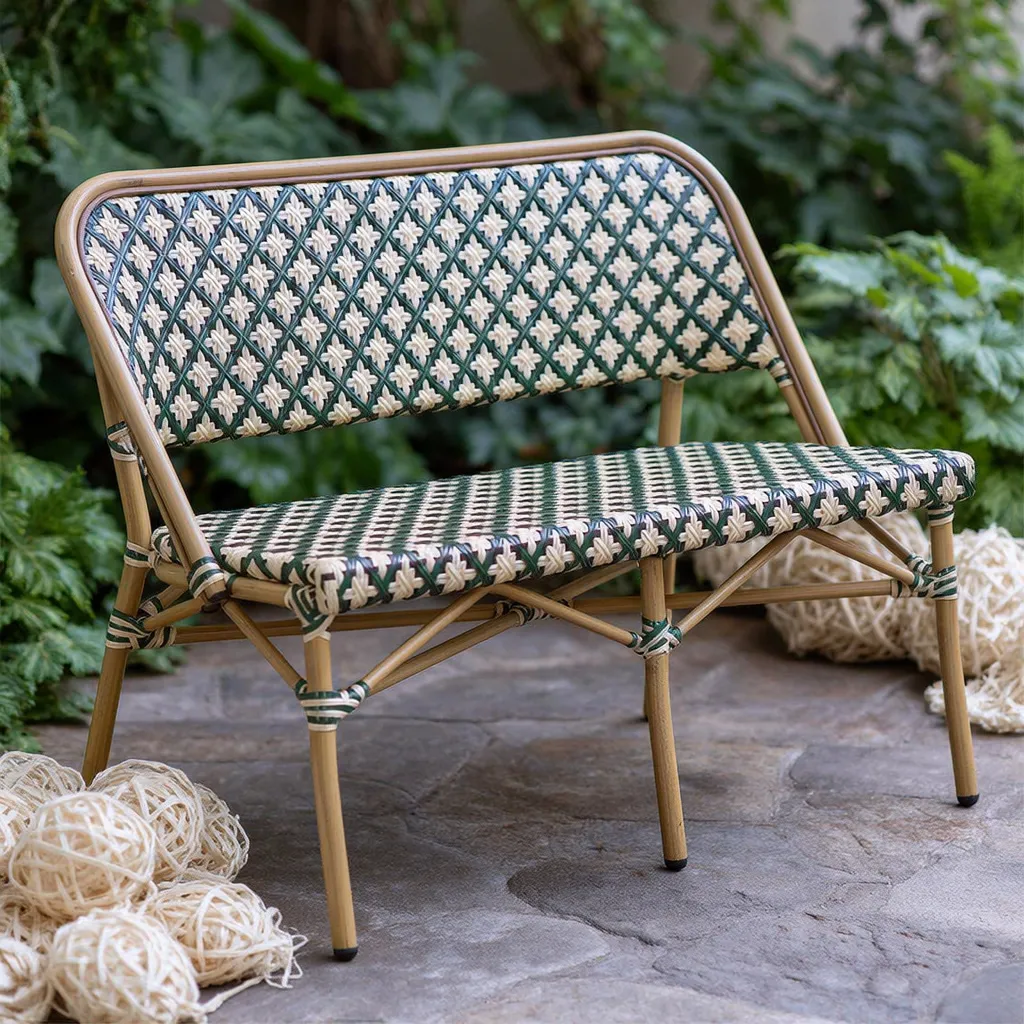 Chaise de bistrot DINARD - tressage vert émeraude / blanc crème / crème