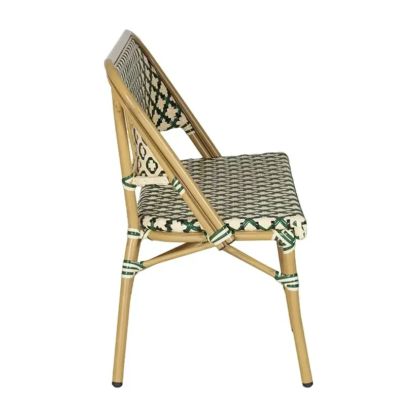 Chaise de bistrot DINARD - tressage vert émeraude / blanc crème / crème