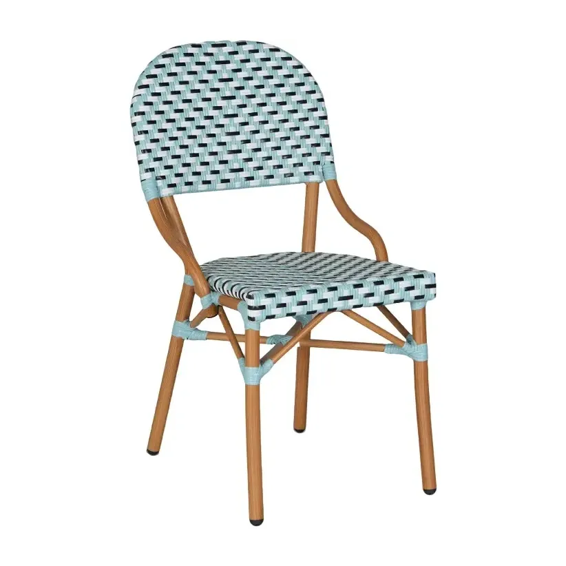 Chaise de bistrot RAVENNA - tressage noir / blanc / bleu