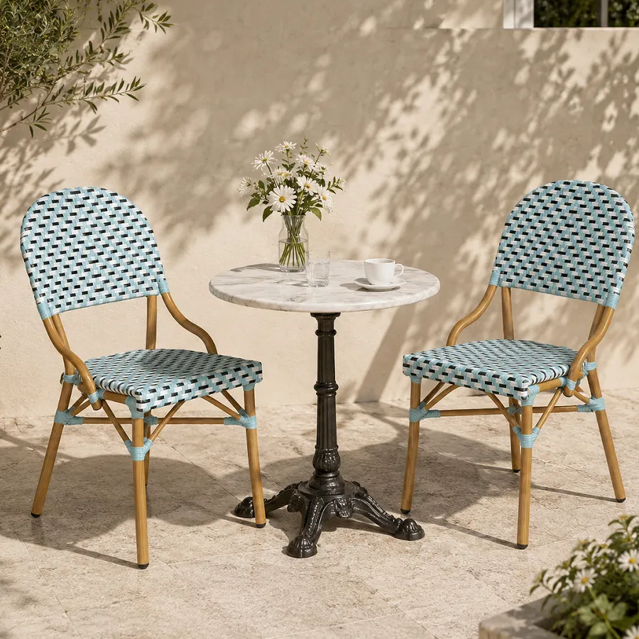 Chaise de bistrot RAVENNA - tressage noir / blanc / bleu