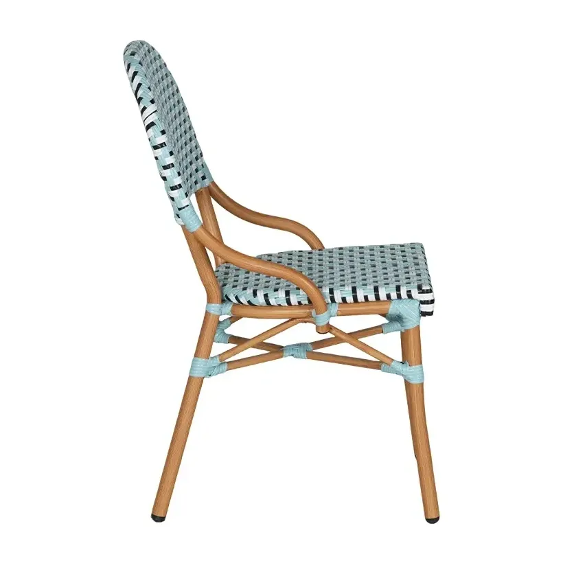 Chaise de bistrot RAVENNA - tressage noir / blanc / bleu