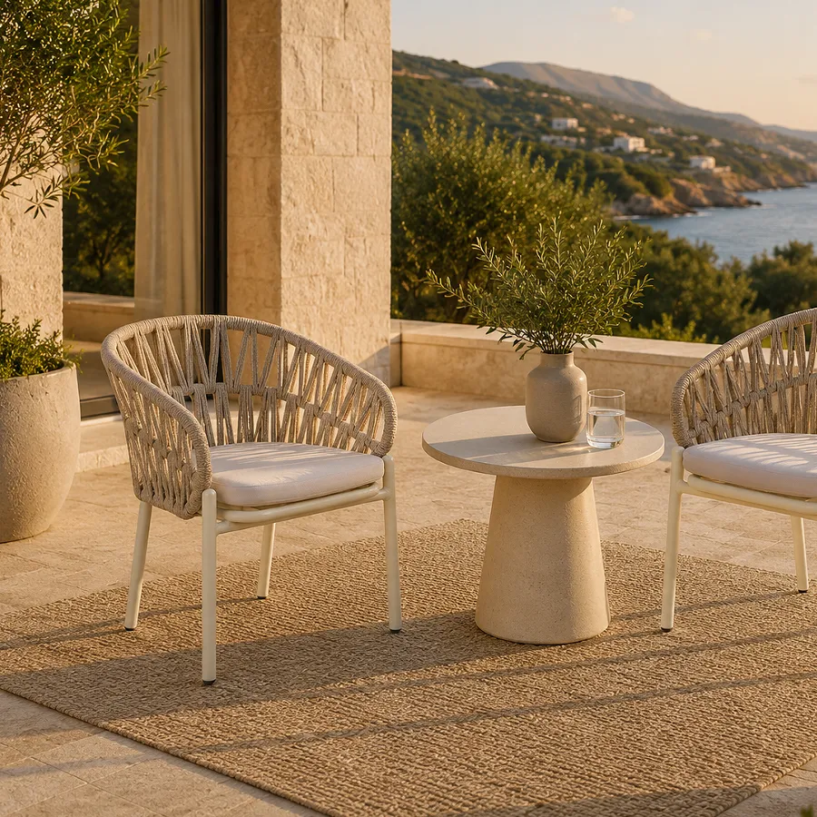 Fauteuil de terrasse NICE - tressage blanc crème / blanc