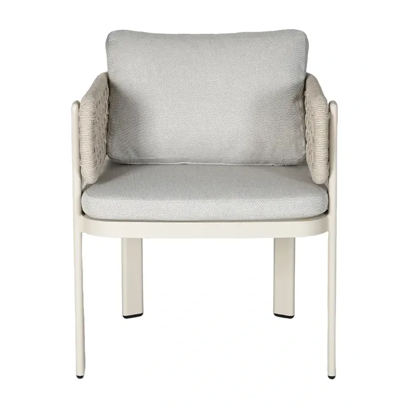 Fauteuil de terrasse ANTIBES - cordage ajouré blanc crème / avoine / gris clair