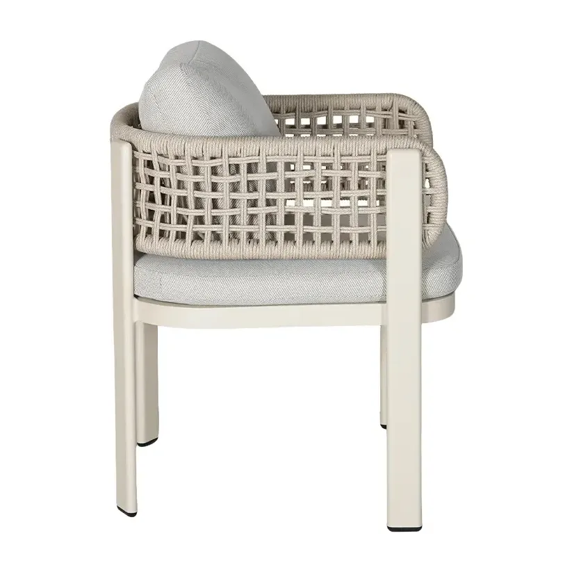 Fauteuil de terrasse ANTIBES - cordage ajouré blanc crème / avoine / gris clair