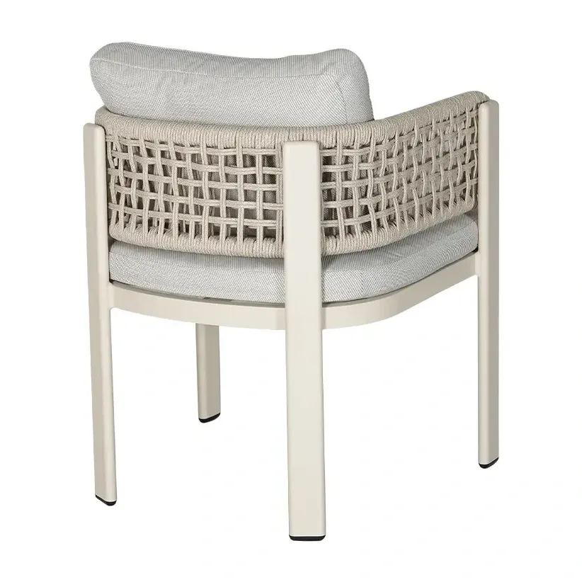 Fauteuil de terrasse ANTIBES - cordage ajouré blanc crème / avoine / gris clair