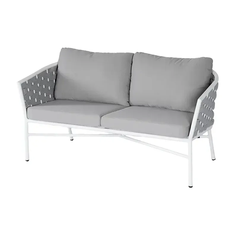 Salon de terrasse cordage COMO - tressage gris clair / blanc / gris