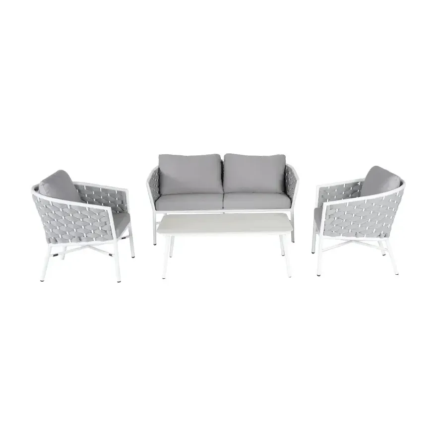 Salon de terrasse cordage COMO - tressage gris clair / blanc / gris