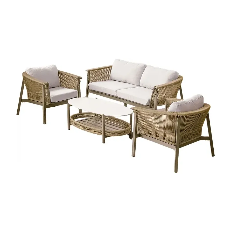Table de terrasse SIENA - tressage marron / rouge