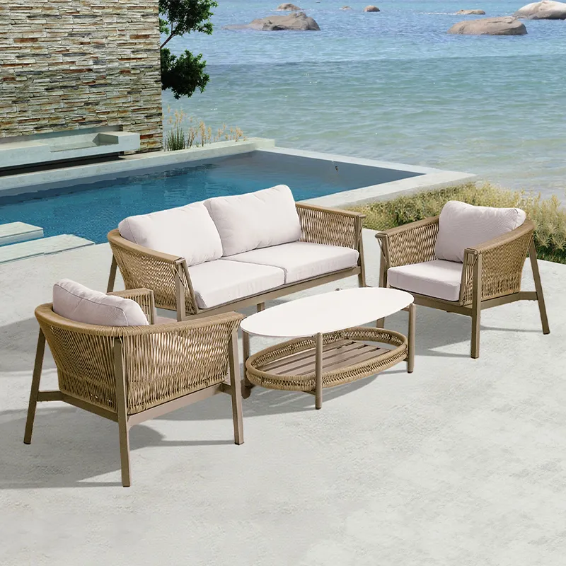 Table de terrasse SIENA - tressage marron / rouge