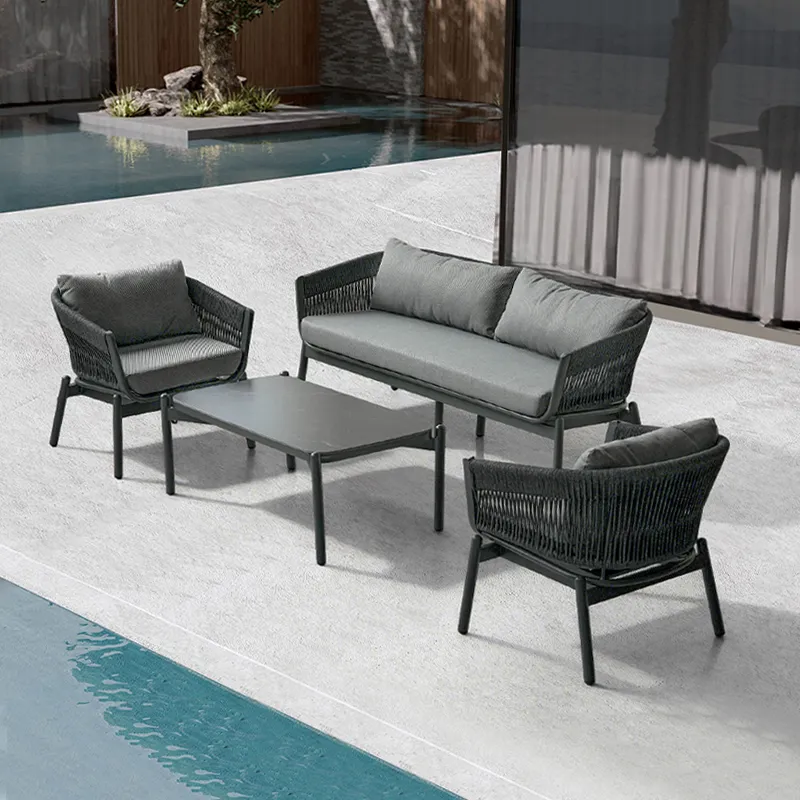 Salon de terrasse cordage FLORENCE - tressage noir