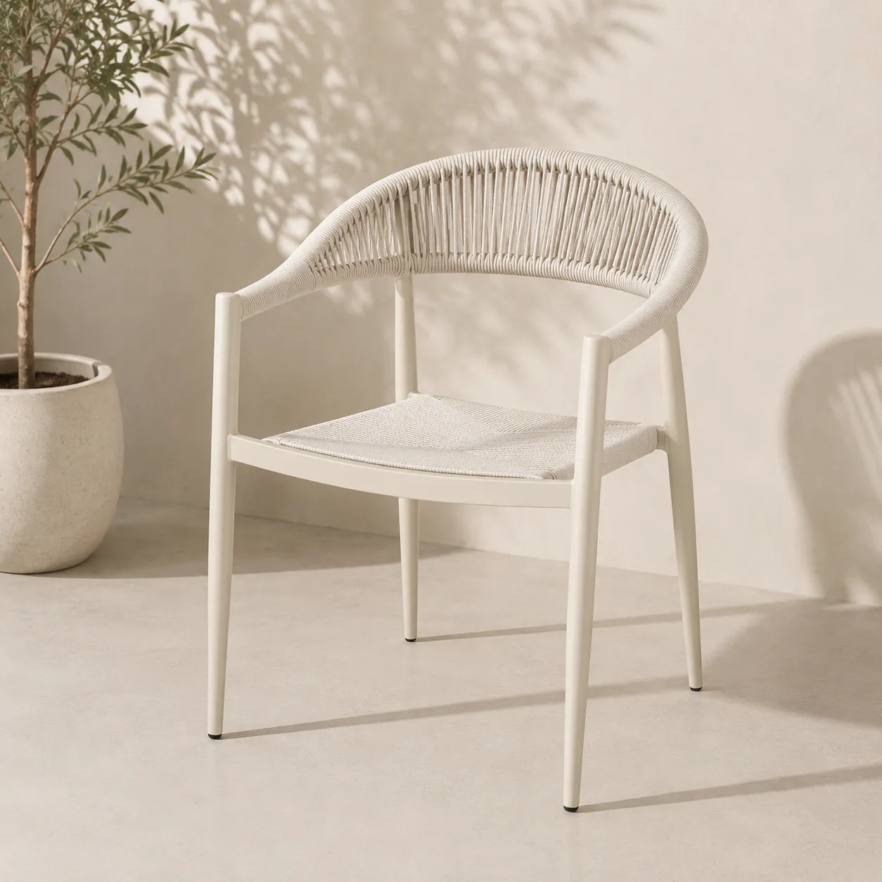 Fauteuil de terrasse SEVILLE - tressage beige / blanc