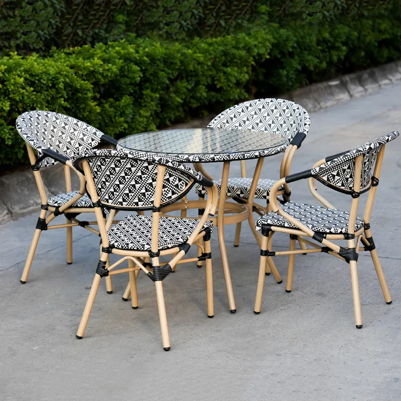 Ensemble repas terrasse GRANADA - maille textilène blanc / noir