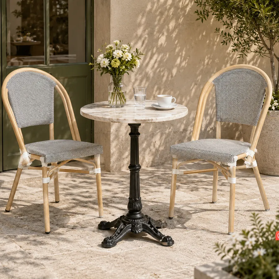 Chaise de terrasse PAROS - tressage blanc / noir