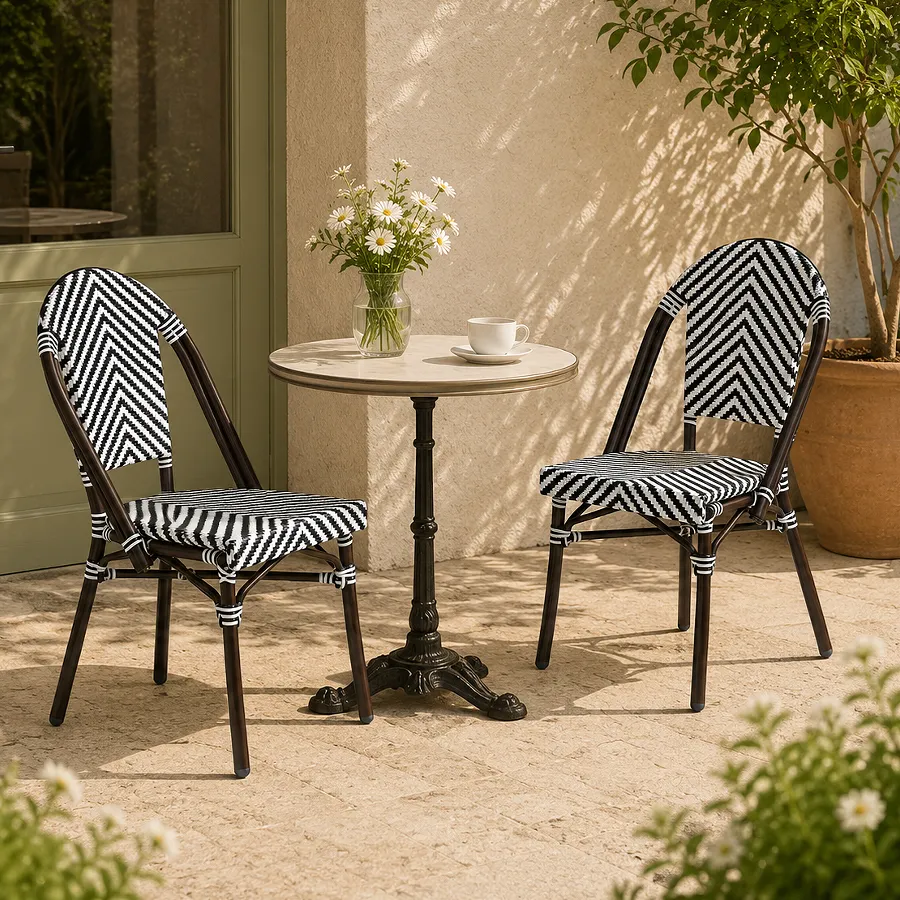Chaise de terrasse MEDINA - chevron blanc / noir / brun