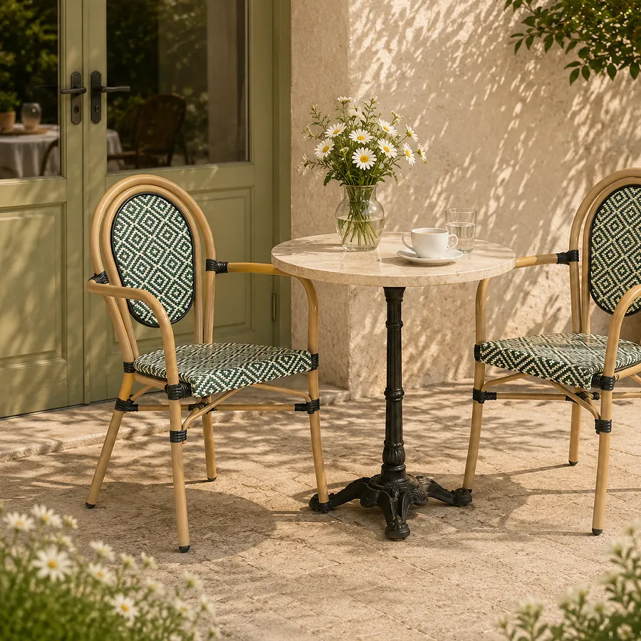 Fauteuil de terrasse OASIS - motif géométrique blanc / vert